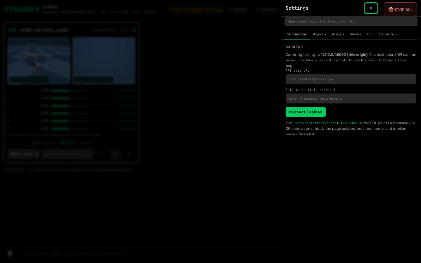 Settings: the connection tab