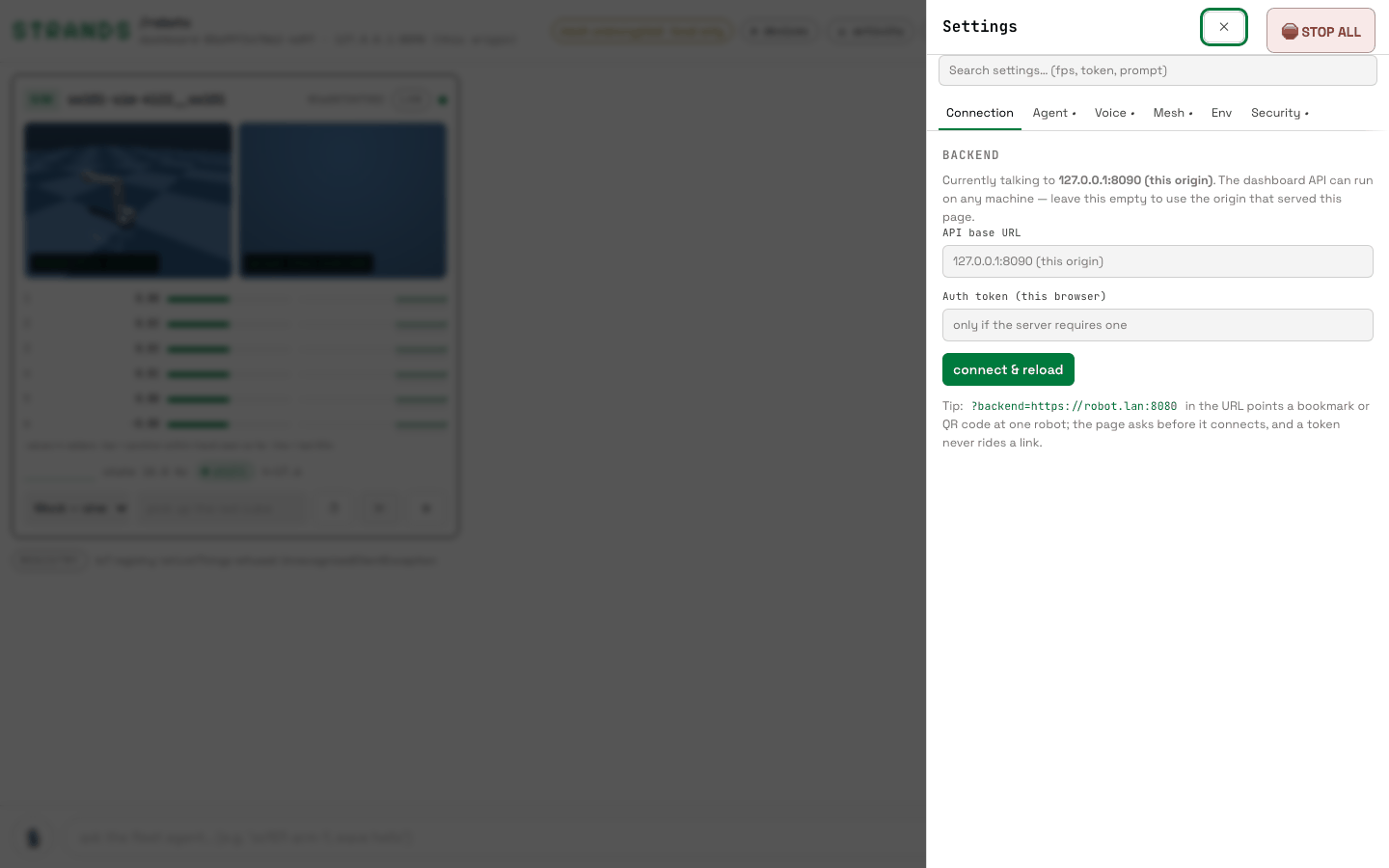 Settings: the connection tab